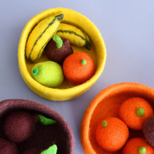DASHDU - Fruit Salad - Five Felt Fruit Pieces With Bowl